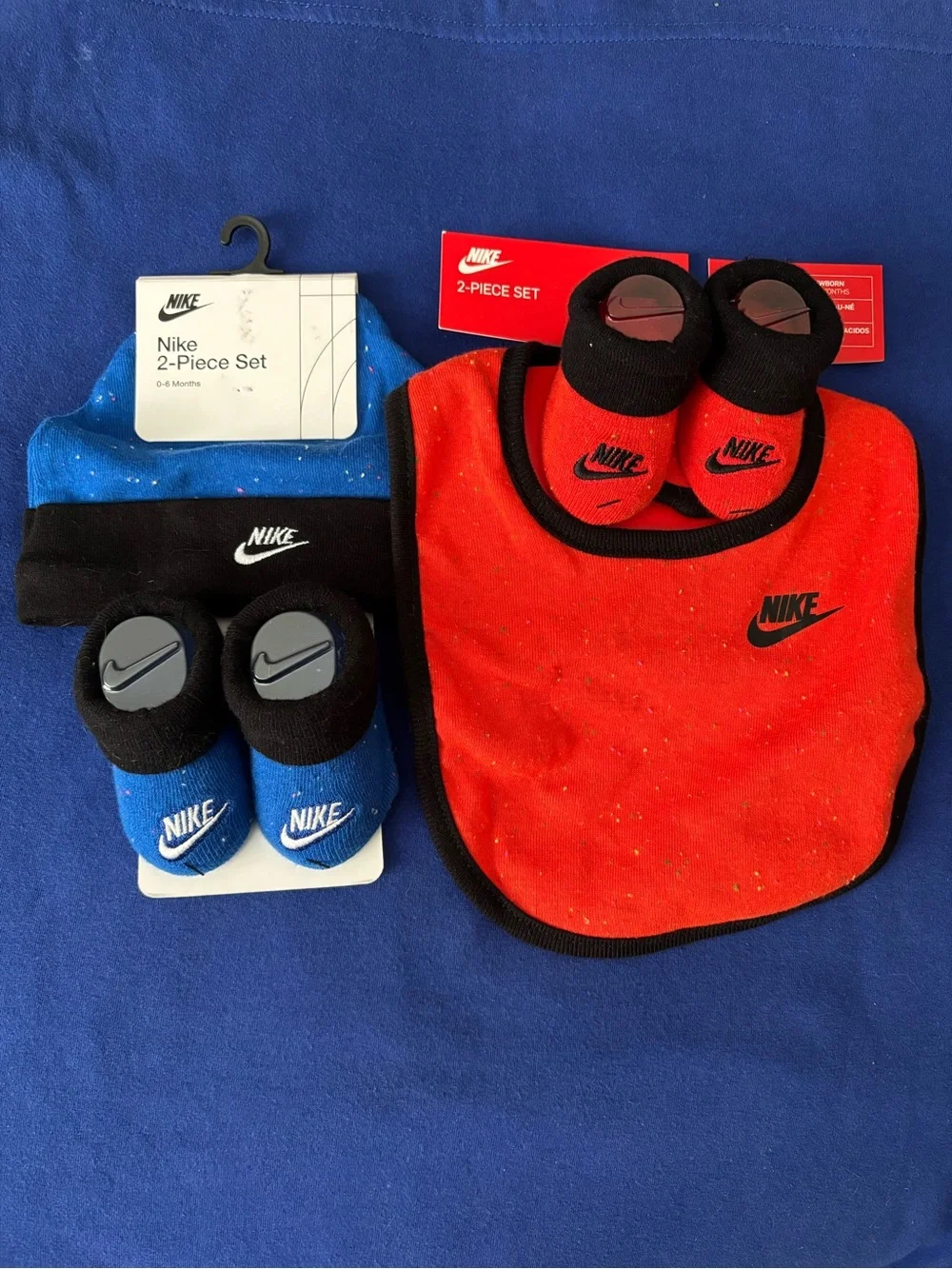 Nike Baby Bib, Booties & Beanie Set - Red and Blue